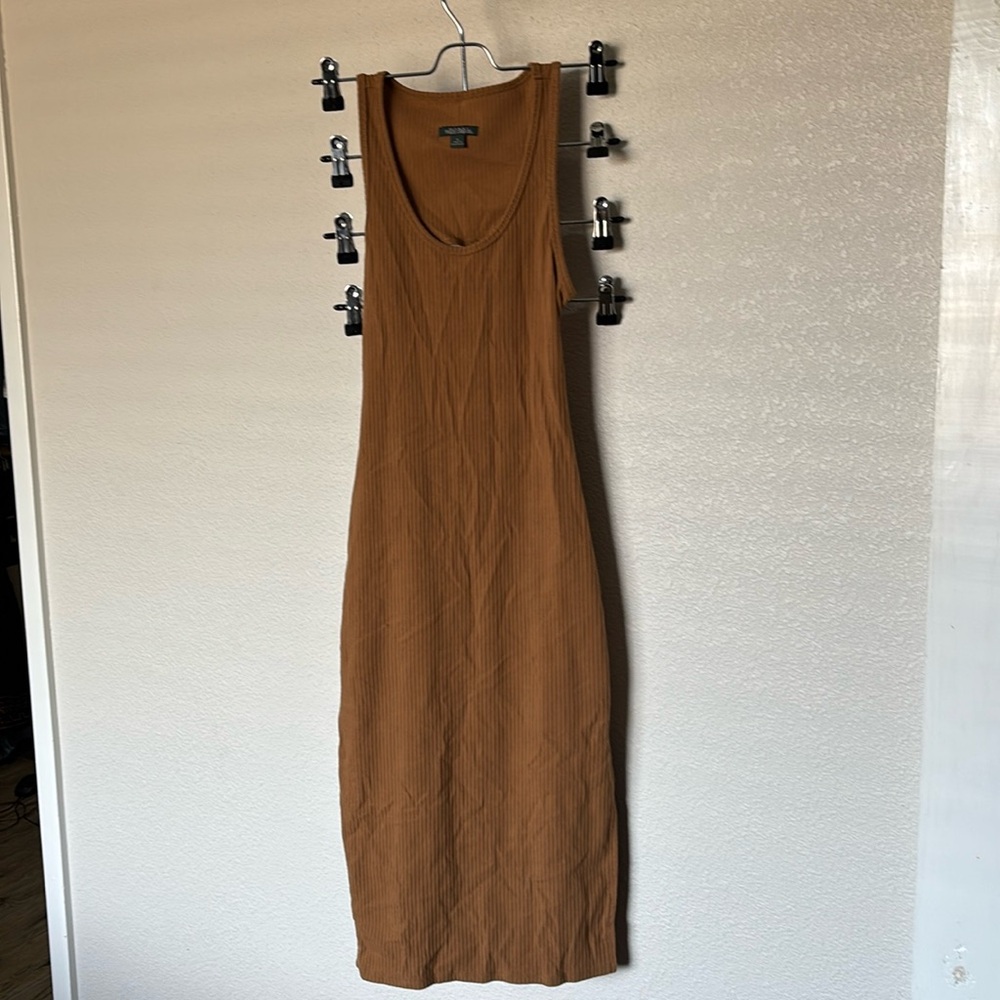 Long tan dress with a little open back